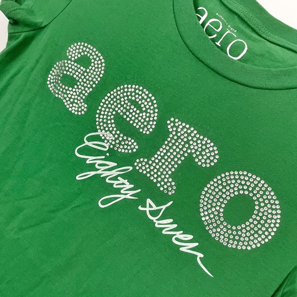 Bright Green Aeropostale short sleeve tee. Rhinestone logo. Size M. - Picture 4 of 5